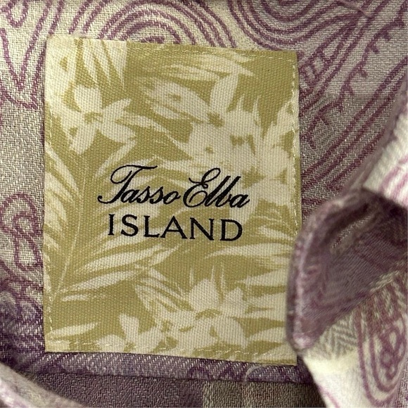 Tasso Elba Men's XL Purple Paisley Linen Blend Short Sleeve Shirt - Picture 6 of 9